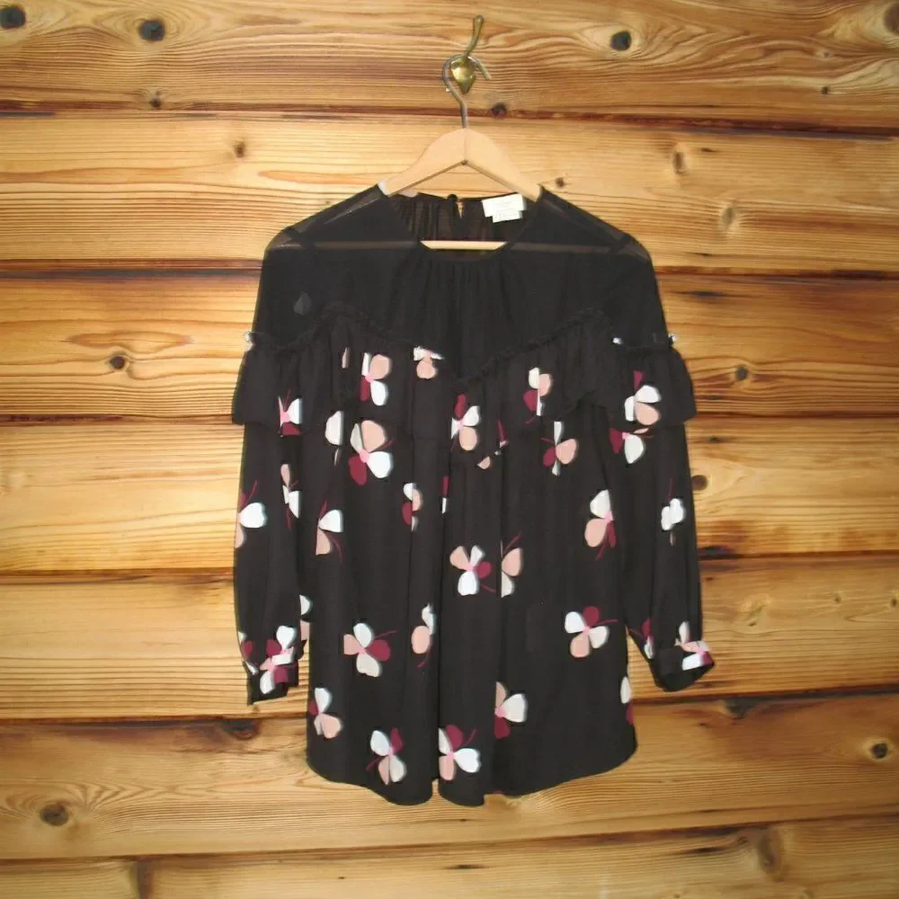 Kate Spade Black Floral Top Blouse